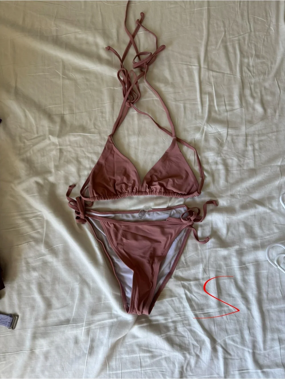 SHEIN Dusty Rose Tie-Side Triangle Bikini Set